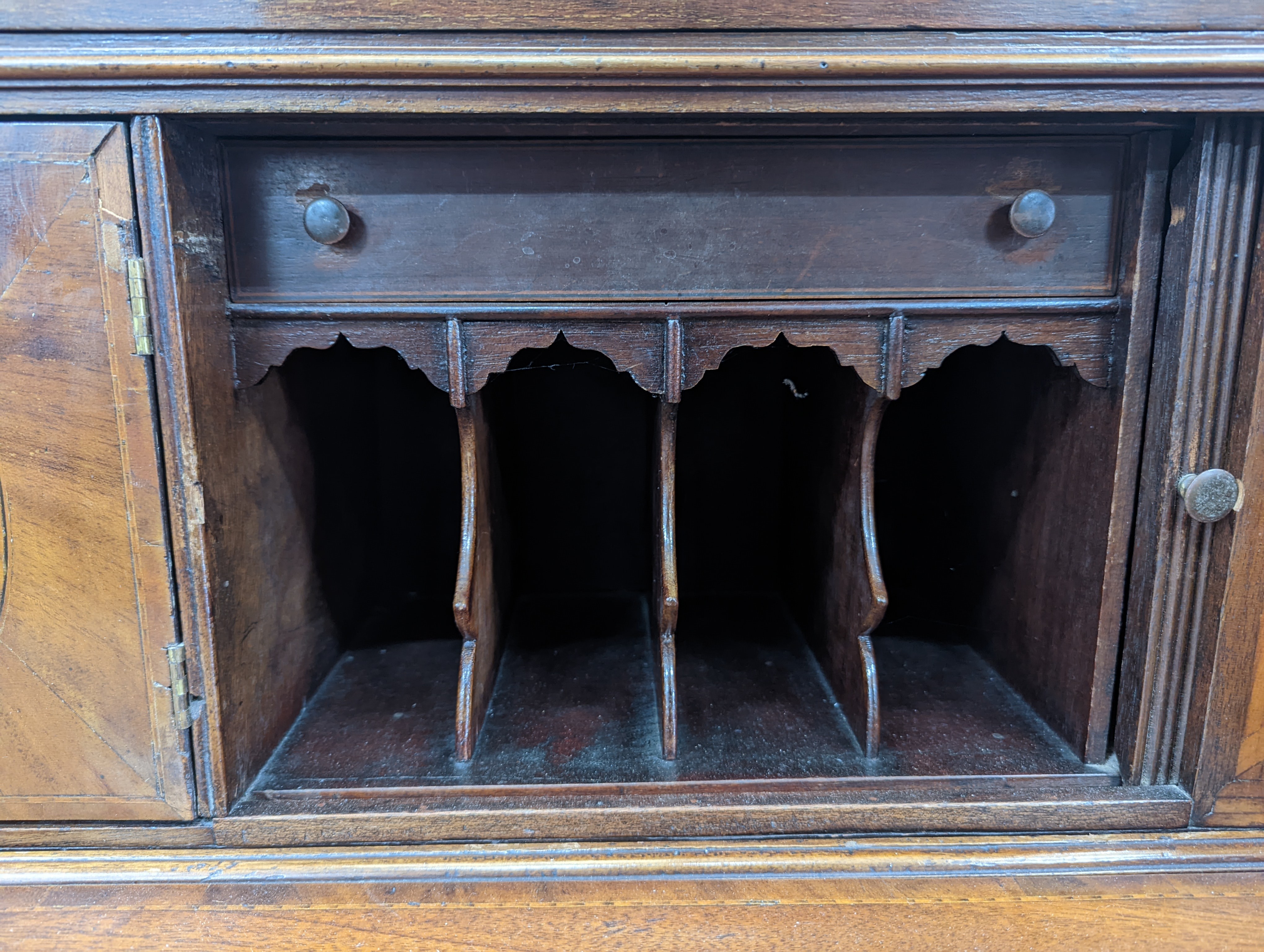 An Edwardian George III design mahogany secretaire bookcase, length 90cm, depth 51cm, height 187cm